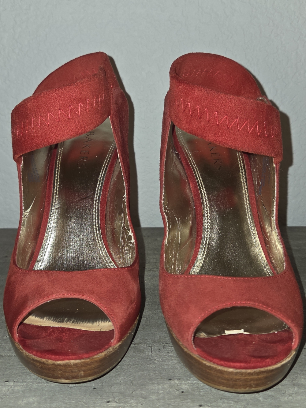 Bakers Orange  Suede Peep-Toe Platform Heels